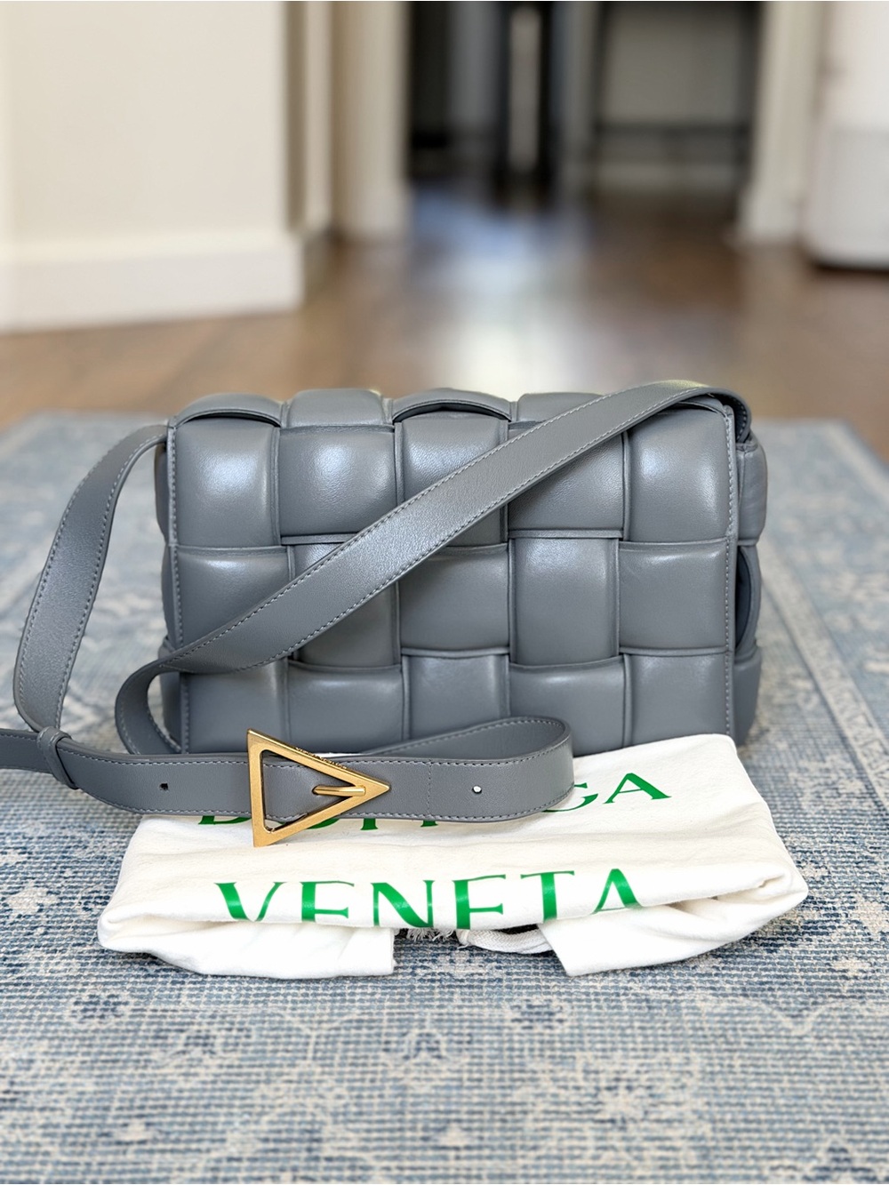 Bottega Veneta puff padded cassette nappa leather crossbody bag gray